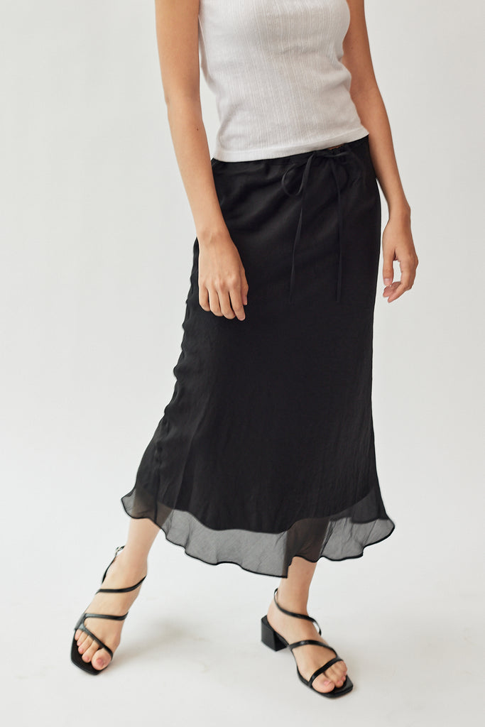 Dunst Layered Satin Skirt in Black at Parc Shop