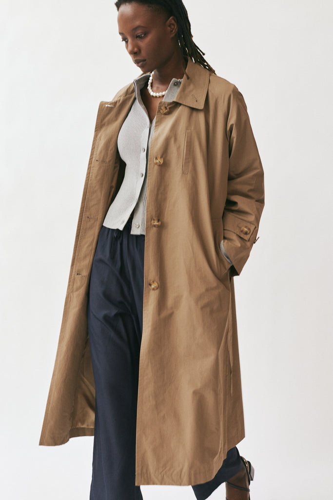 Mijeong Park Cotton Blend Long Trench in  Dark Tan at Parc Shop