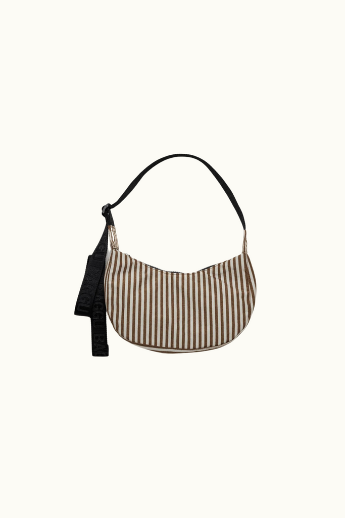 Baggu Small Nylon Crescent Bag in Brown Stripe at Parc Shop