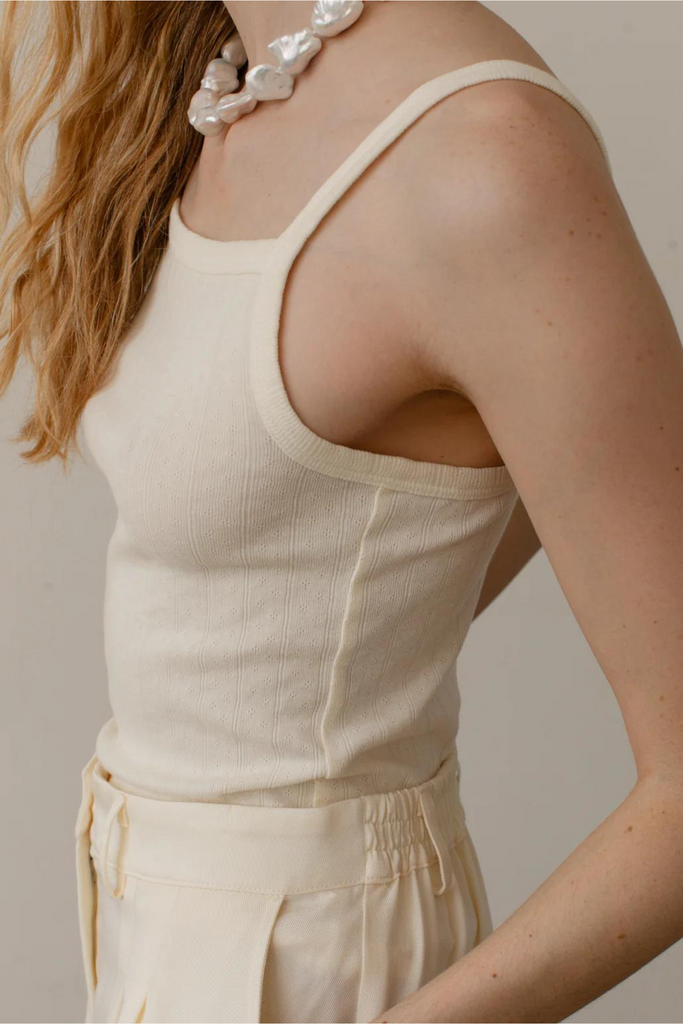 Donni Pointelle Square Neck Tank in Creme at Parc Shop
