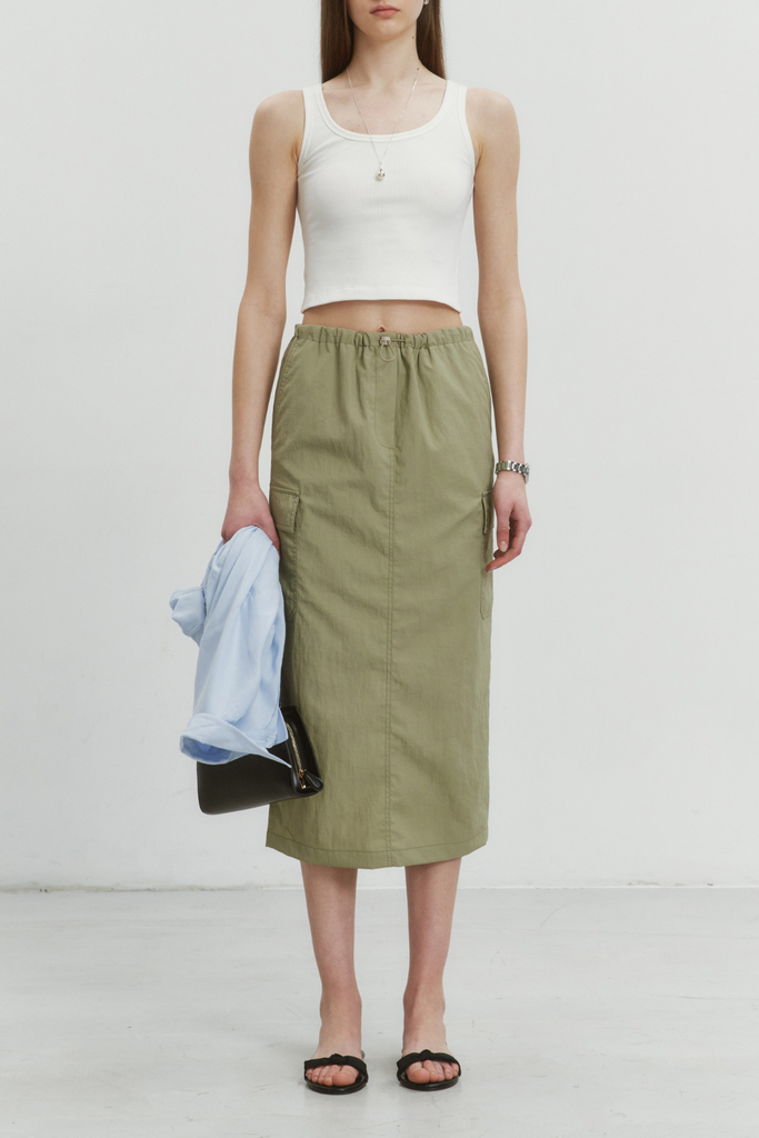 Dunst H-Line Papery Long Skirt in Light Khaki at Parc Shop