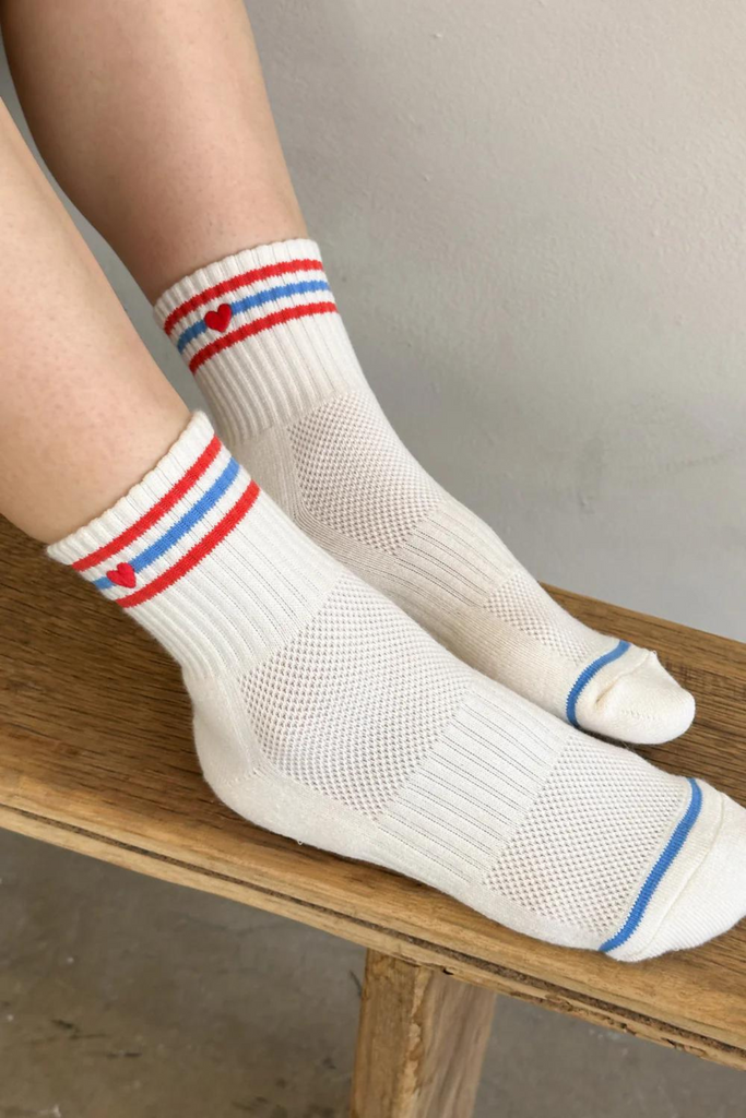 Le Bon Shoppe Embroidered Girlfriend Socks in Leche + Heart at Parc Shop
