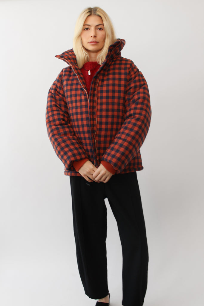 Amente Puff Gingham Jacket in Brick/Black at Parc Shop | Minneapolis, MN
