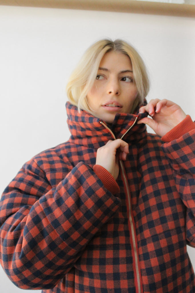 Amente Puff Gingham Jacket in Brick/Black at Parc Shop | Minneapolis, MN