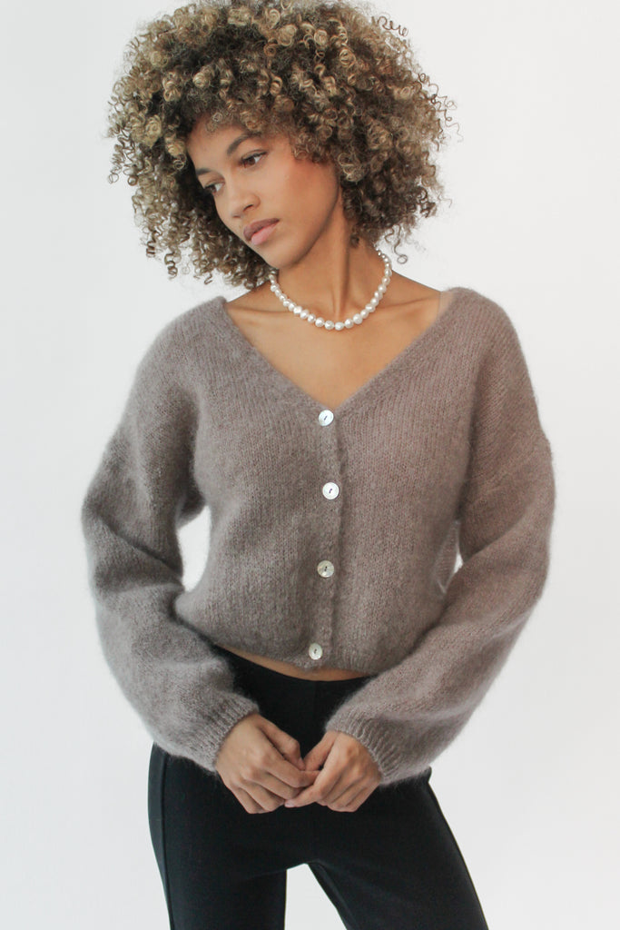 American Dreams Cornelia Cropped Cardigan in Light Taupe at Parc Shop | Minneapolis, MN
