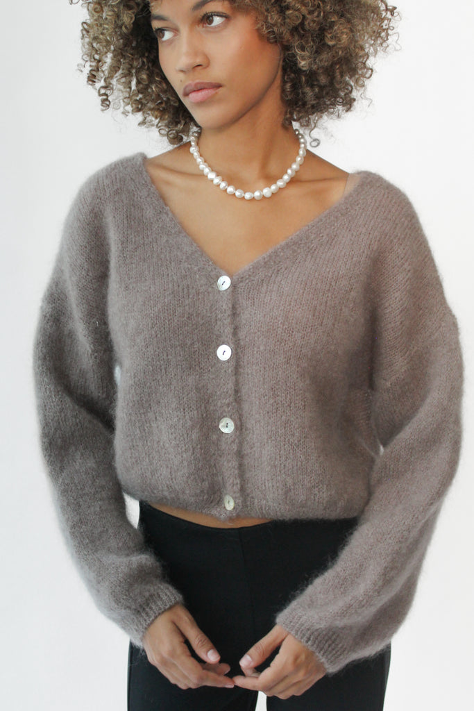 American Dreams Cornelia Cropped Cardigan in Light Taupe at Parc Shop | Minneapolis, MN