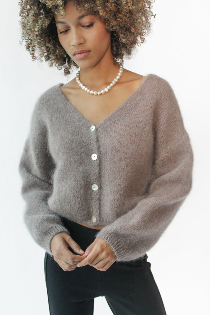 American Dreams Cornelia Cropped Cardigan in Light Taupe at Parc Shop | Minneapolis, MN