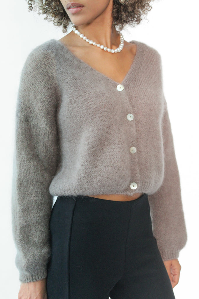 American Dreams Cornelia Cropped Cardigan in Light Taupe at Parc Shop | Minneapolis, MN