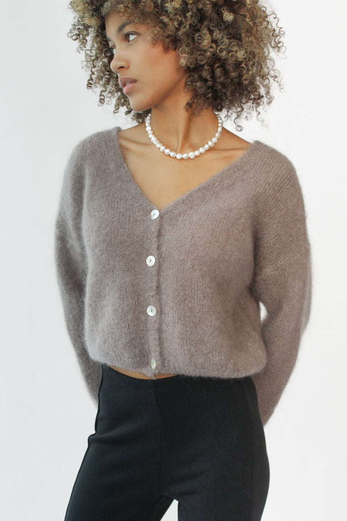American Dreams Cornelia Cropped Cardigan in Light Taupe at Parc Shop | Minneapolis, MN