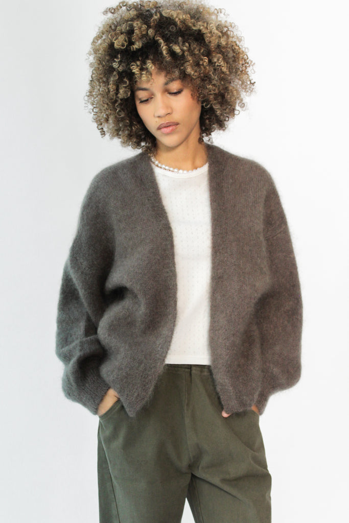 American Dreams Lee Short Cardigan in Dark Taupe at Parc Shop | Minneapolis, MN