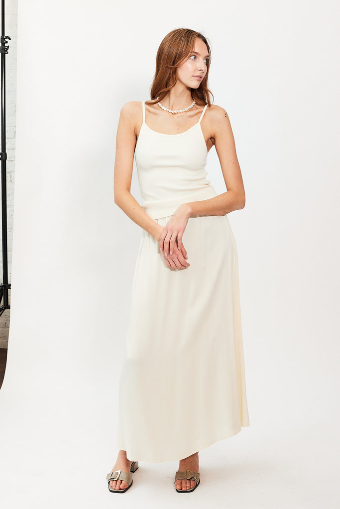 Donni  Satiny Simple Skirt in Creme at Parc Shop