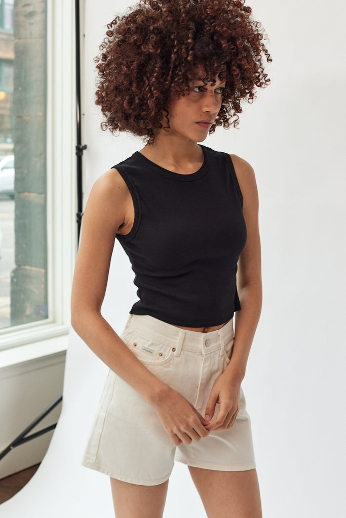 Donni Essential Cropped Tank Top in Black at Parc Shop
