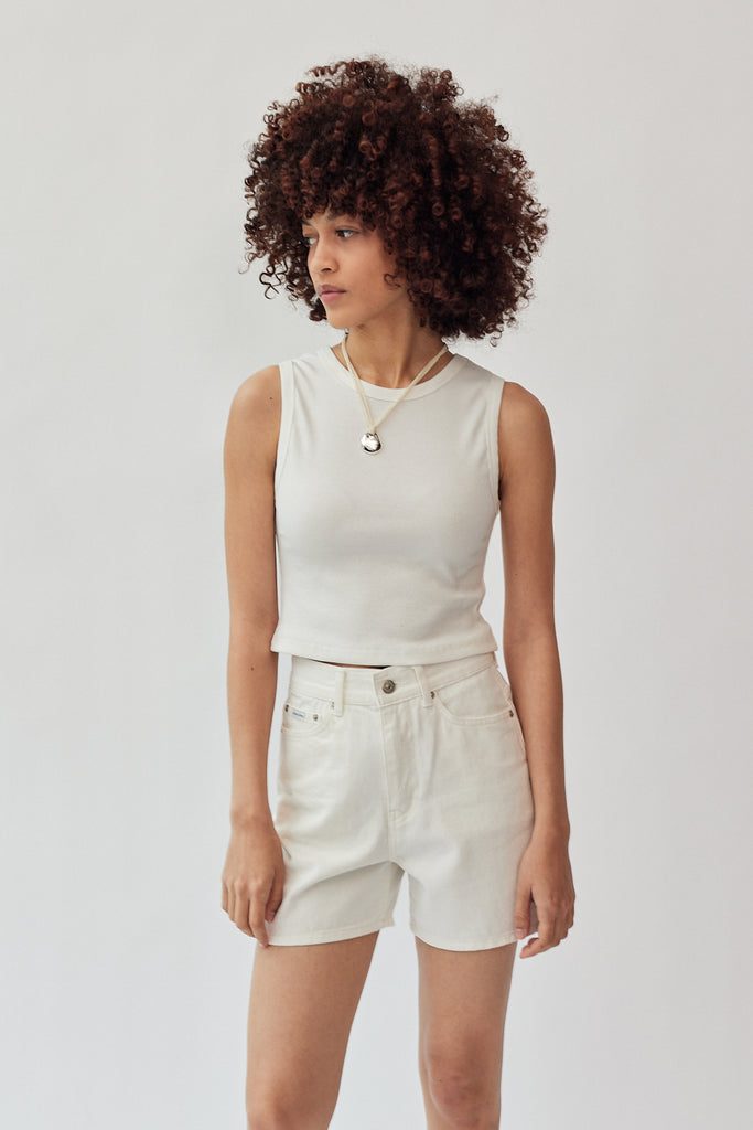Dunst Essential Cropped Tank Top in White at Parc Shop