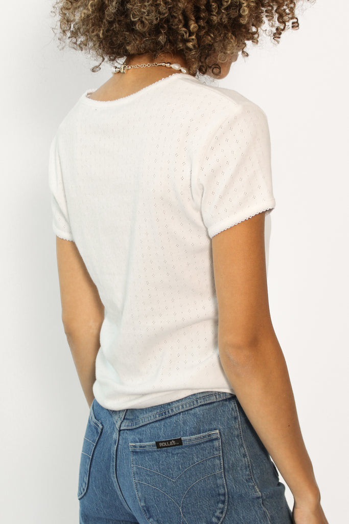 Dunst Essential Slim Fit Crochet Top in White at Parc Shop | Minneapolis, MN