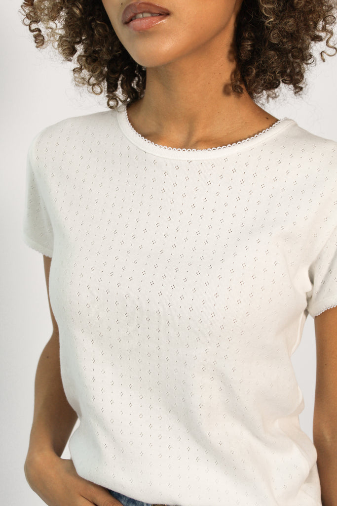 Dunst Essential Slim Fit Crochet Top in White at Parc Shop | Minneapolis, MN