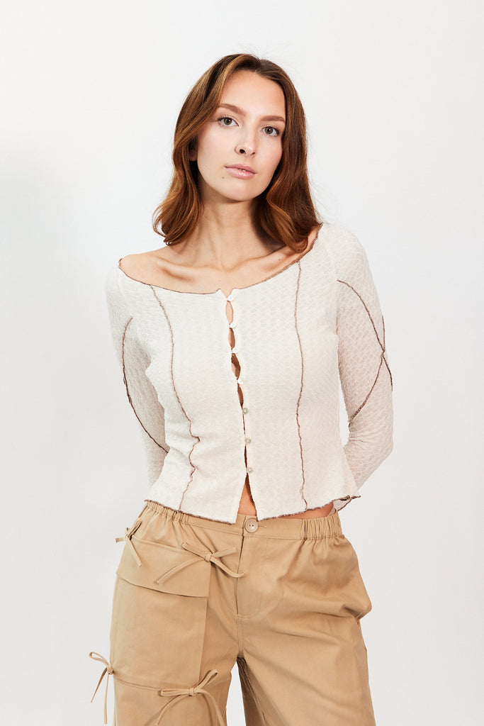 Find Me Now Terra Button Top in Bone at Parc Shop