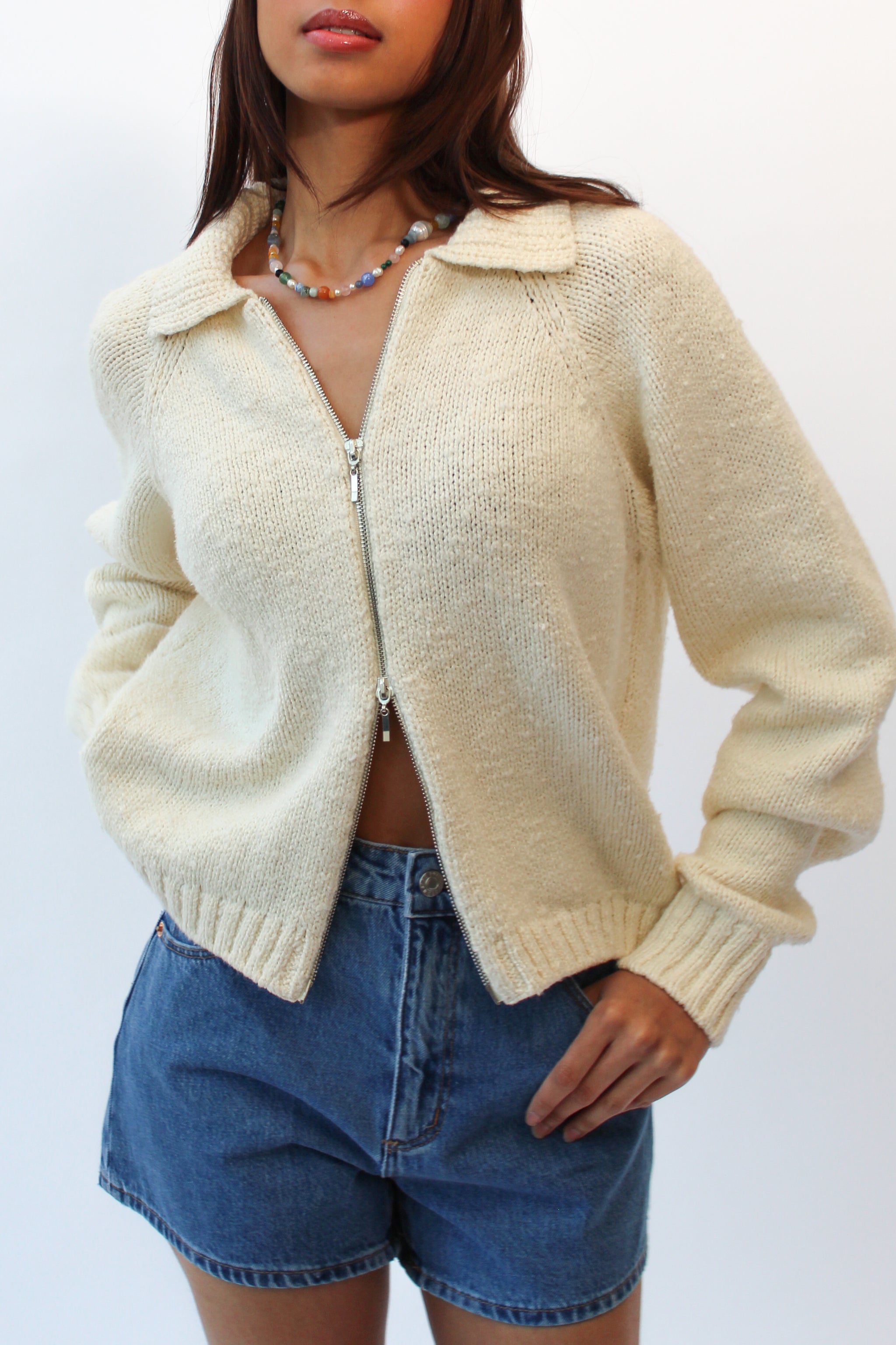 James Street Morgan Dual-Zip Cardigan in Milk at Parc Shop James Street Morgan Dual-Zip Cardigan in Milk at Parc Shop