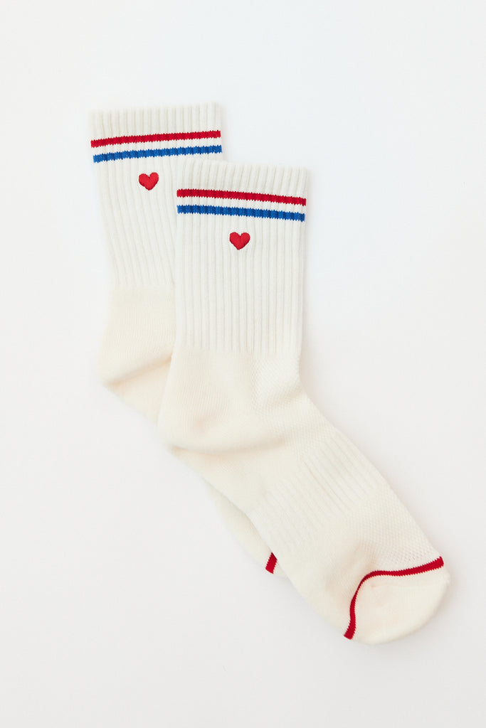 Le Bon Shoppe Embroidered Boyfriend Socks in Milk + Heart at Parc Shop