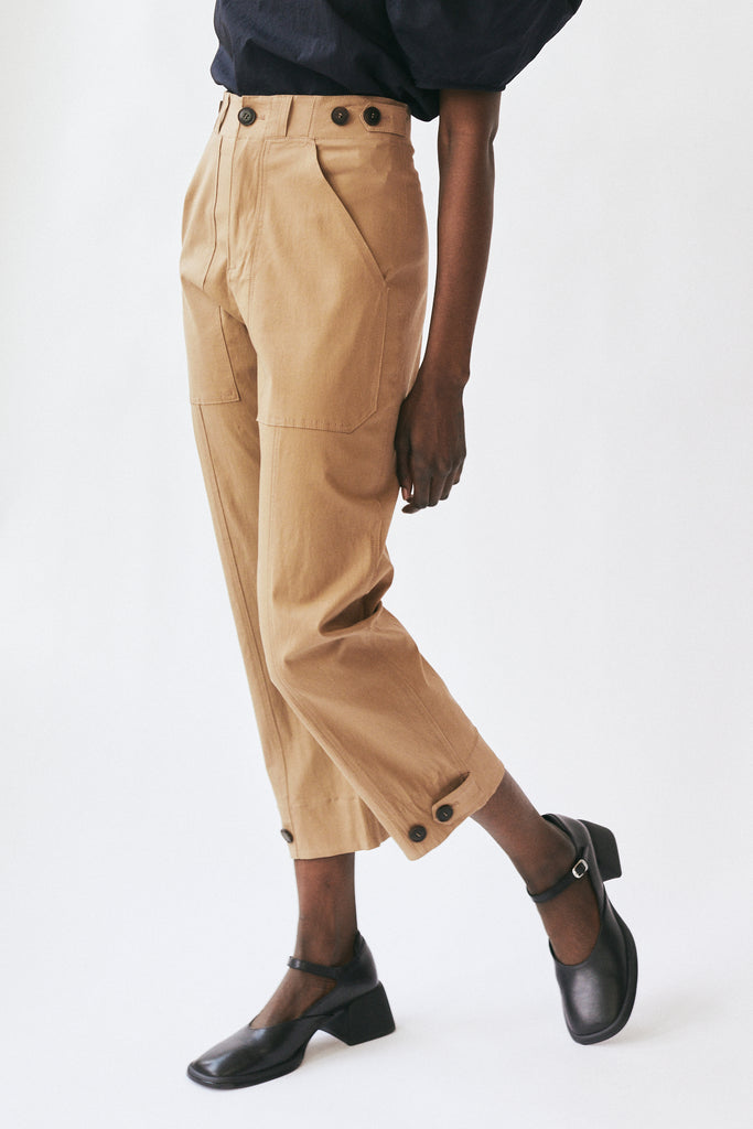 Mijeong Park Cropped Workwear Pant in Camel at Parc Shop