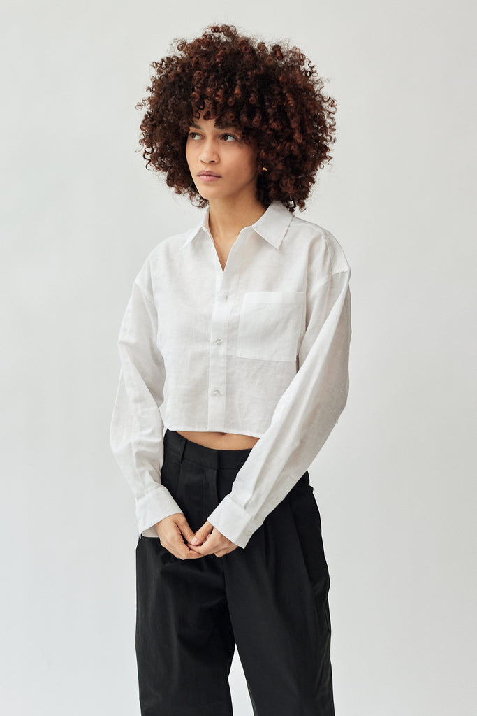 Oval Square Leo Cropped Shirt in White at Parc Shop