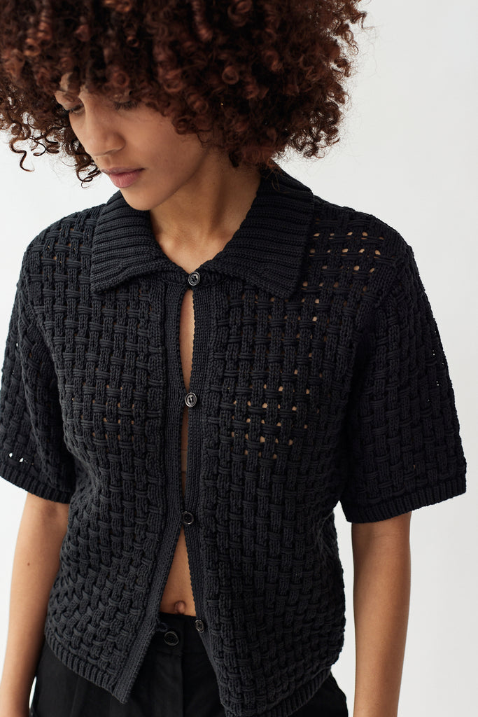 Oval Square Planet Knit Blouse in Black at Parc Shop