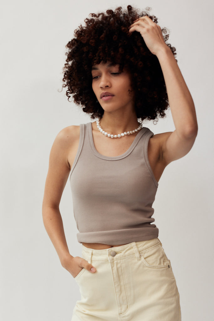 Rolla's Heavy Rib Toni Tank in Light Taupe at Parc Shop