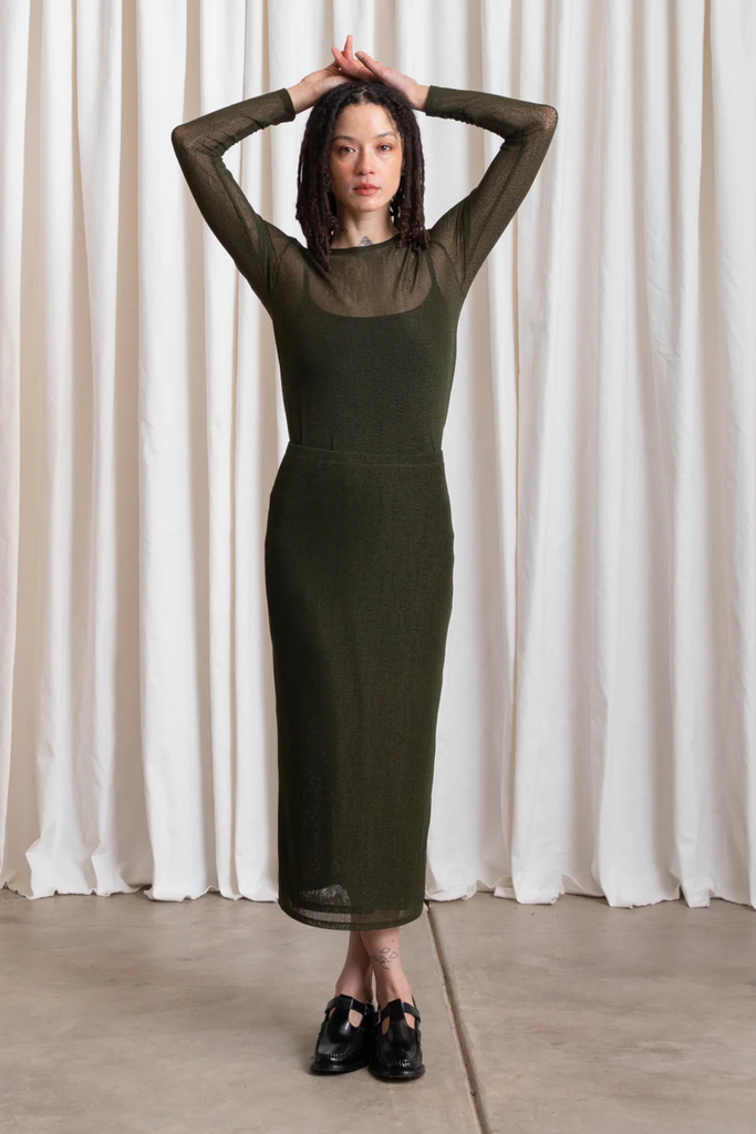 Ali Golden Mesh LS Top in Olive at Parc Shop | Minneapolis, MN