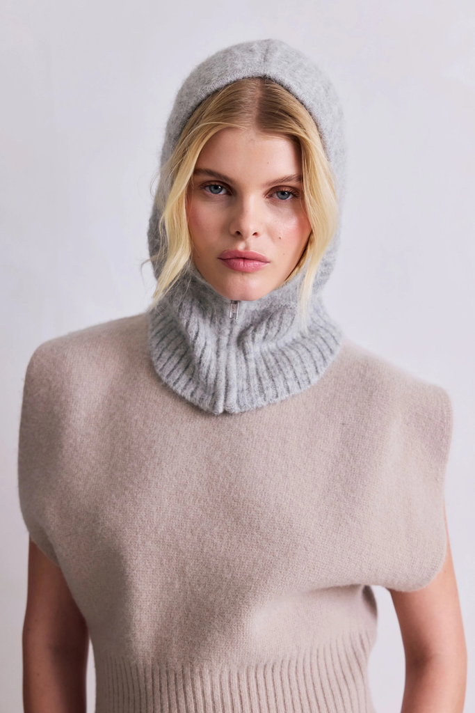 Arctic Fox Alpaca Balaclava with Zip in Blizzard Heather Grey at Parc Shop