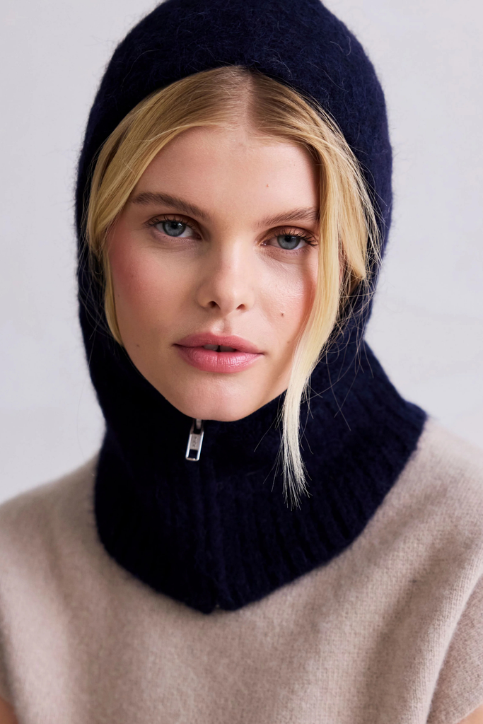 Arctic Fox Alpaca Balaclava with Zip in Deep Sea Navy Blue at Parc Shop 