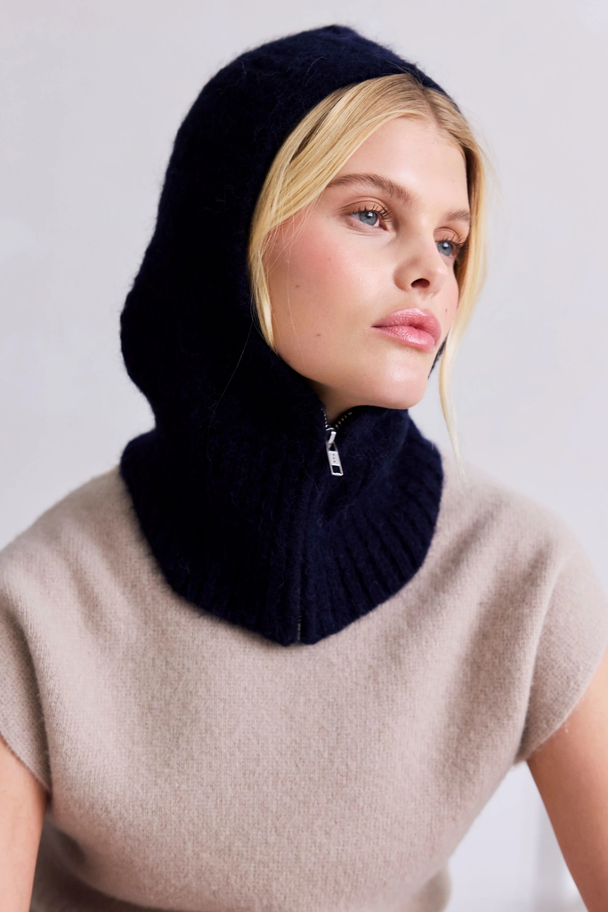Arctic Fox Alpaca Balaclava with Zip in Deep Sea Navy Blue at Parc Shop 
