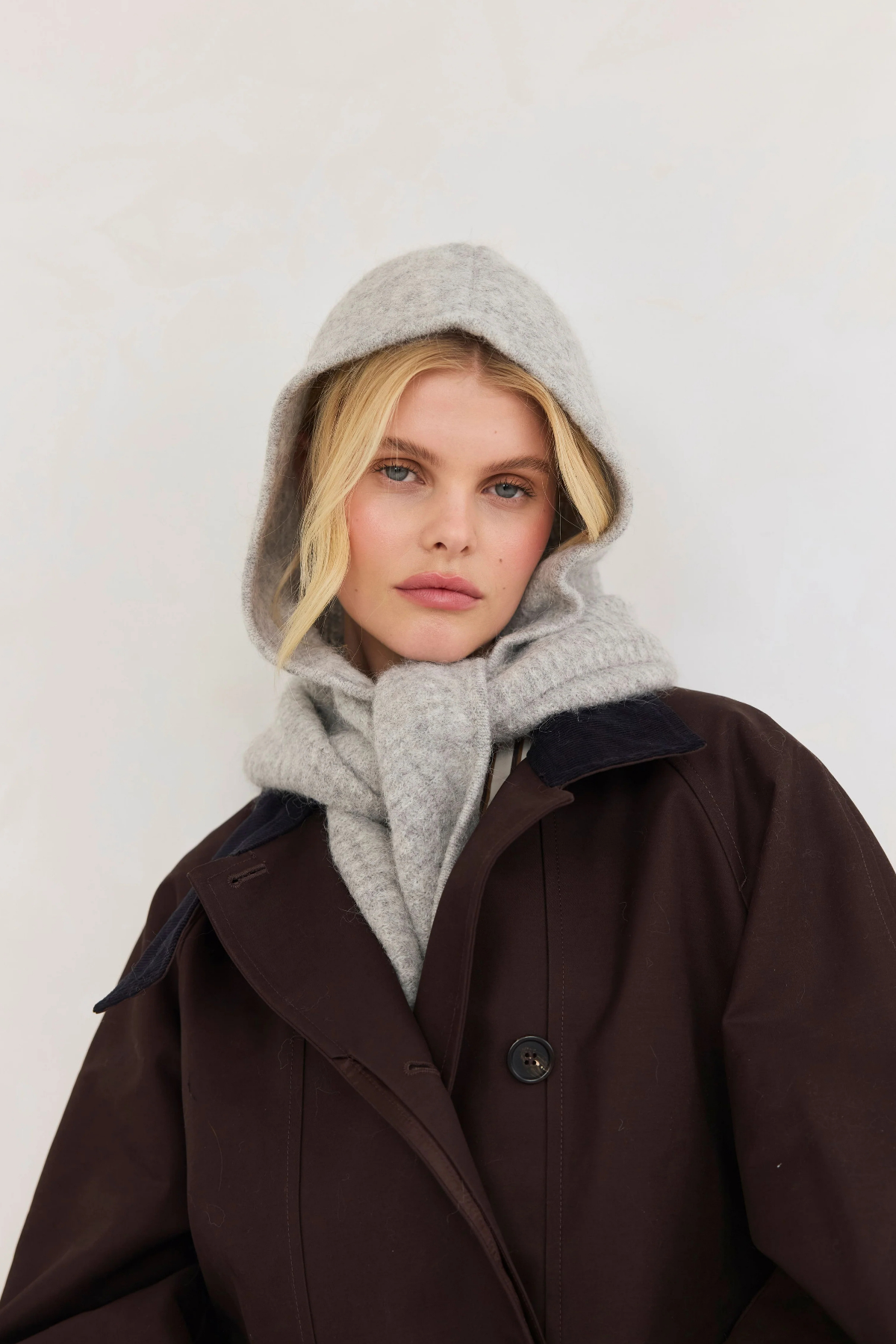 Arctic Fox Alpaca Hooded Scarf in Blizzard Grey at Parc Shop