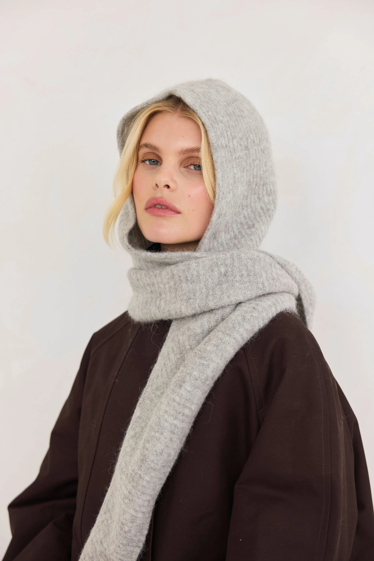 Arctic Fox Alpaca Hooded Scarf in Blizzard Grey at Parc Shop