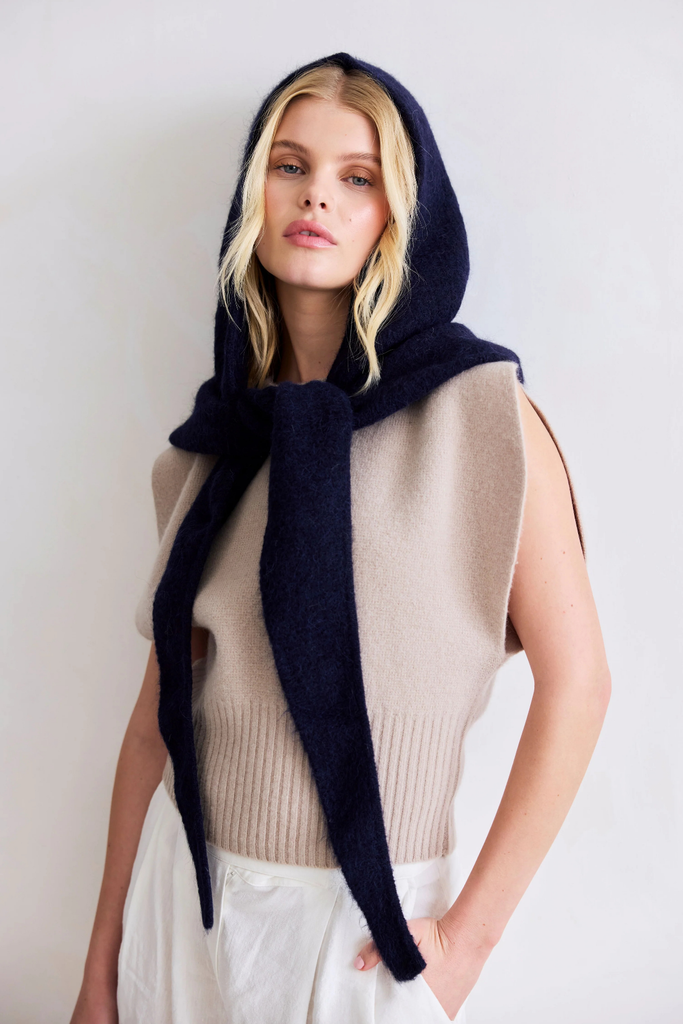 Arctic Fox Alpaca Hooded Scarf in Deep Sea Navy at Parc Shop | Minneapolis, MN