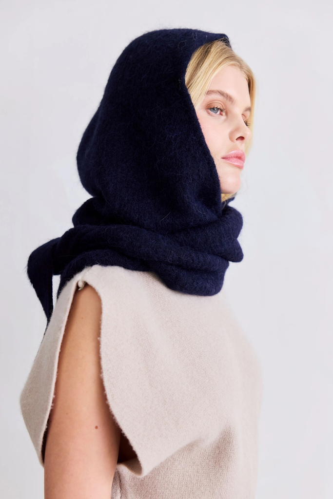 Arctic Fox Alpaca Hooded Scarf in Deep Sea Navy at Parc Shop | Minneapolis, MN