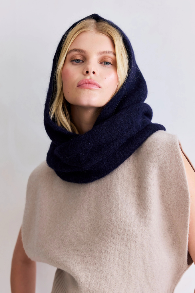Arctic Fox Alpaca Hooded Scarf in Deep Sea Navy at Parc Shop | Minneapolis, MN