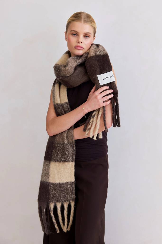 Arctic Fox Reykjavik Scarf in Brown Check at Parc Shop | Minneapolis, MN
