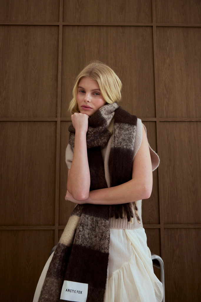 Arctic Fox Reykjavik Scarf in Brown Check at Parc Shop | Minneapolis, MN