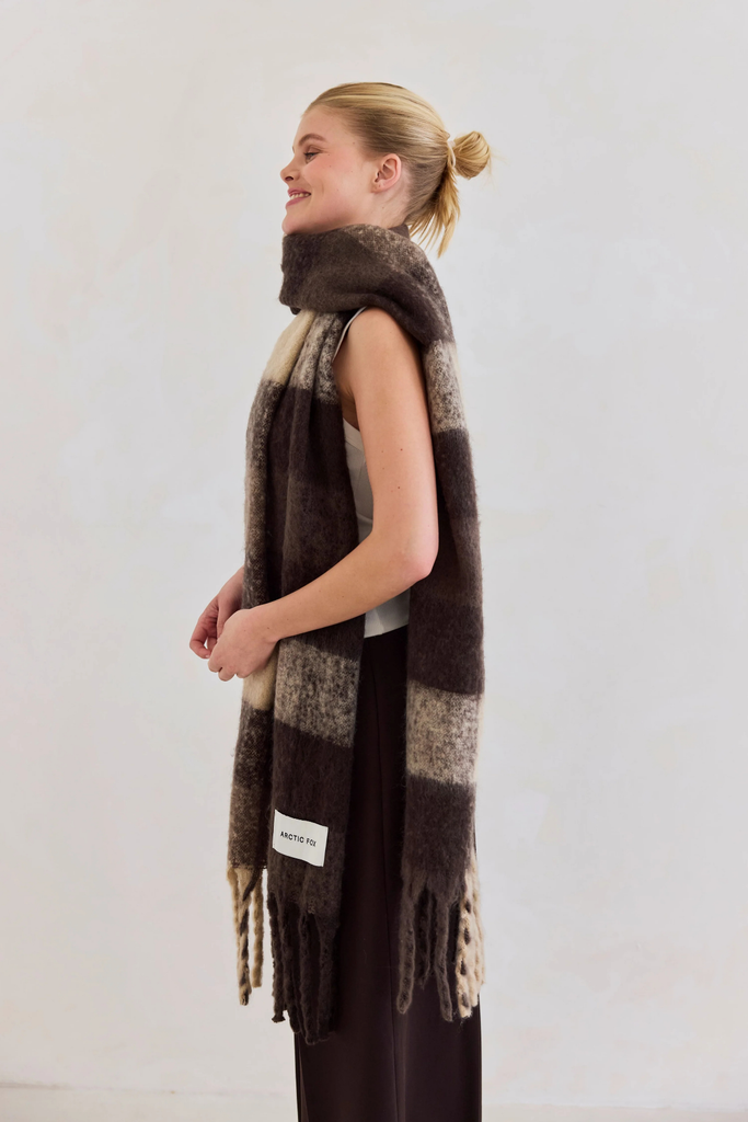 Arctic Fox Reykjavik Scarf in Brown Check at Parc Shop | Minneapolis, MN