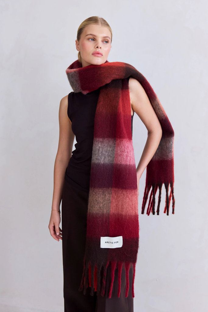 Arctic Fox Reykjavik Scarf in Recycled Burgundy Check at Parc Shop 