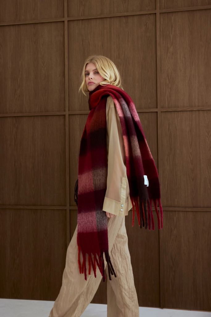Arctic Fox Reykjavik Scarf in Recycled Burgundy Check at Parc Shop 