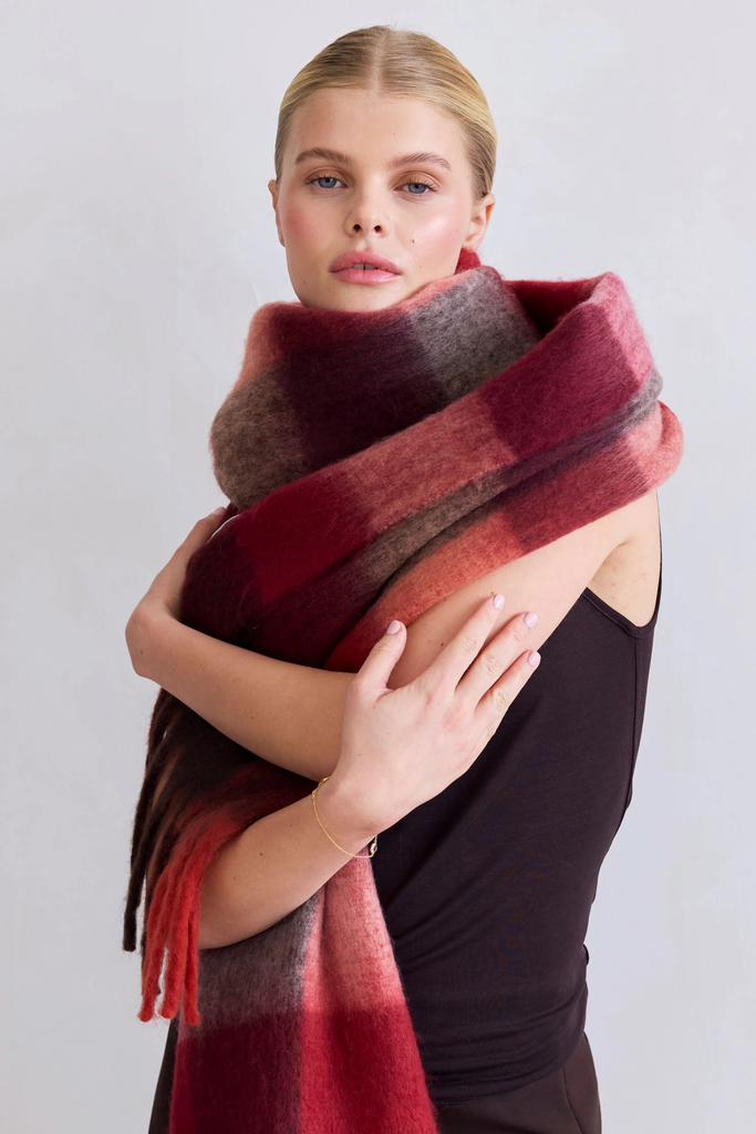 Arctic Fox Reykjavik Scarf in Recycled Burgundy Check at Parc Shop 