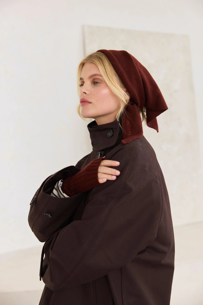 Arctic Fox Merino Wool Triangle Scarf or Shawl in Dark Walnut Brown at Parc Shop
