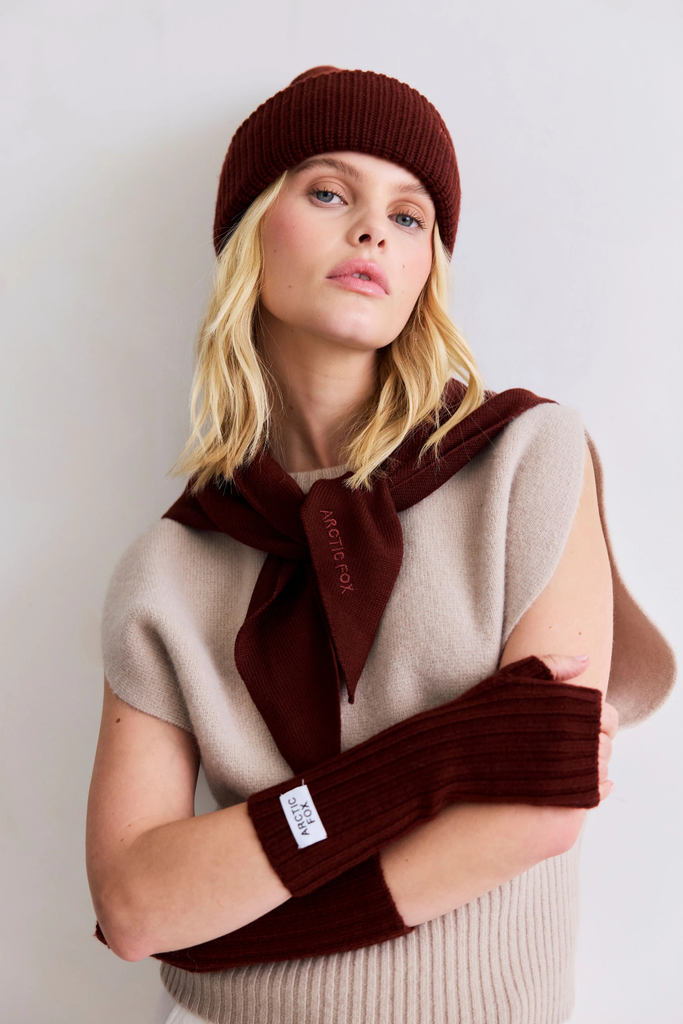 Arctic Fox Merino Wool Triangle Scarf or Shawl in Dark Walnut Brown at Parc Shop