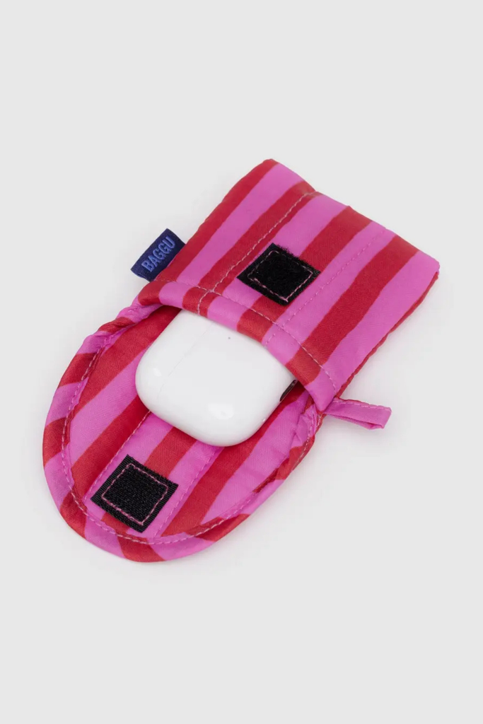 Baggu Puffy Earbuds Case in Pink & Red Painted Stripe Parc Shop | Minneapolis, MN