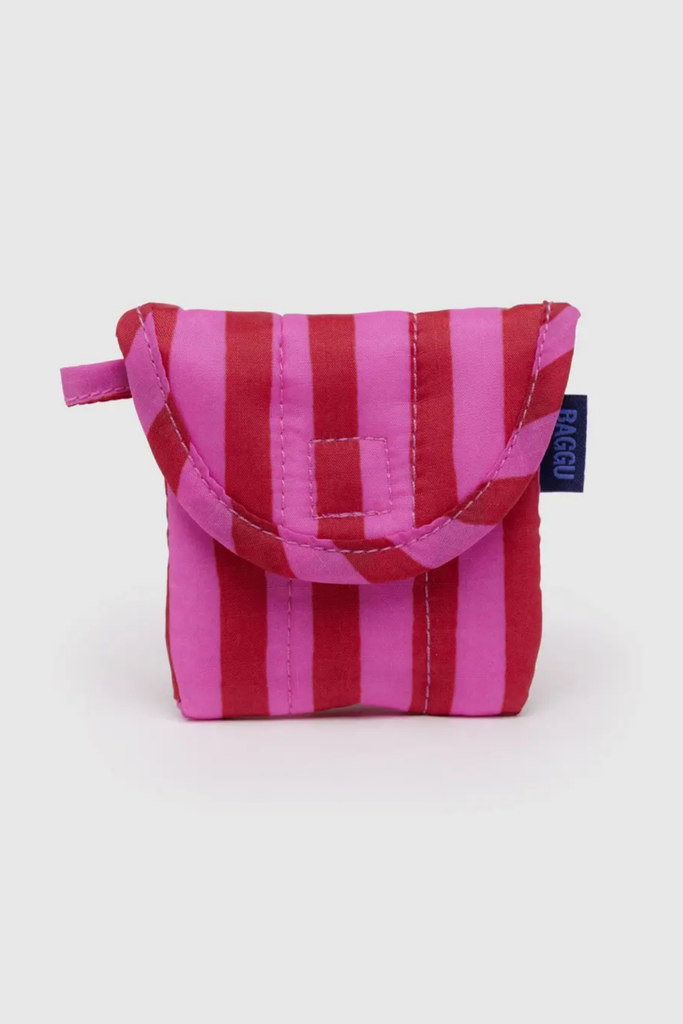 Baggu Puffy Earbuds Case in Pink & Red Painted Stripe Parc Shop | Minneapolis, MN