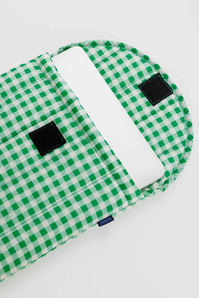 Baggu Puffy Laptop Sleeve 13/14" in Green Gingham at Parc Shop