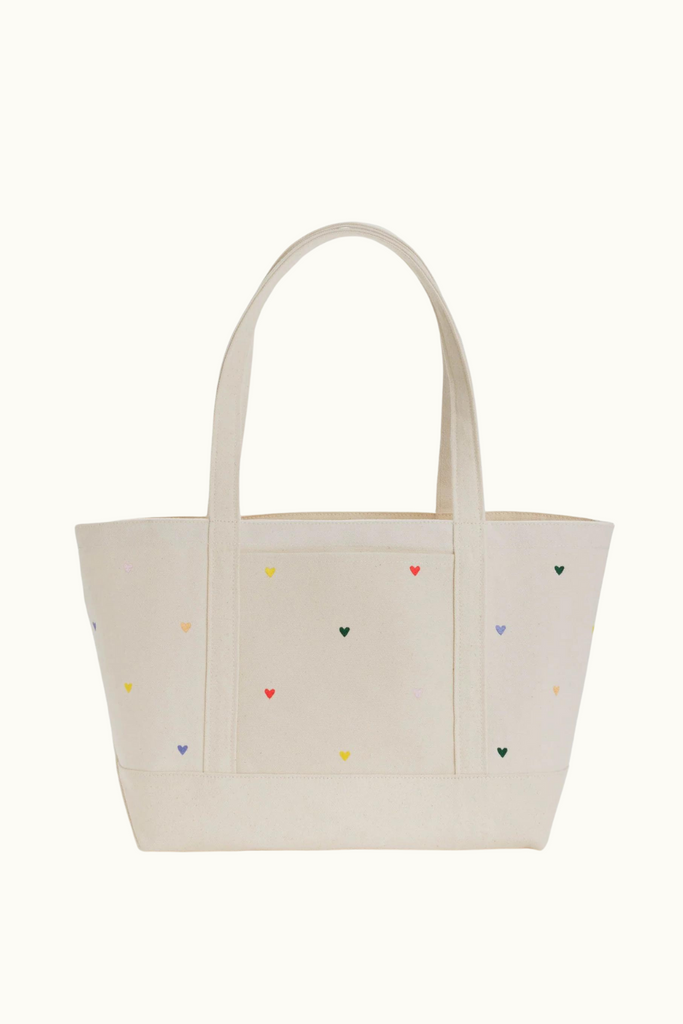 Baggu Medium Heavyweight Canvas Tote in Embroidered Hearts at Parc Shop