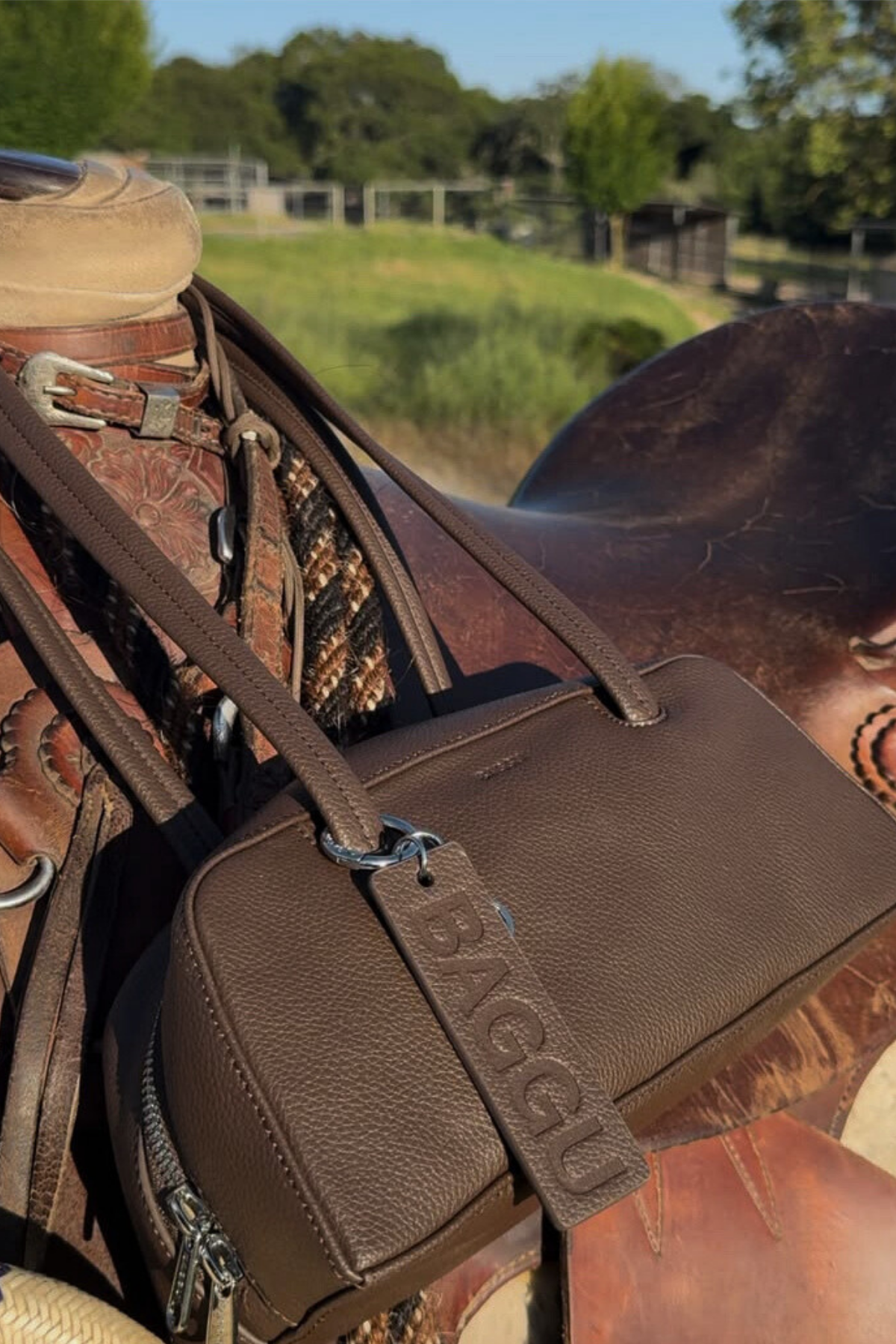 Baggu Recycled Leather Bowler Bag in Brown at Parc Shop