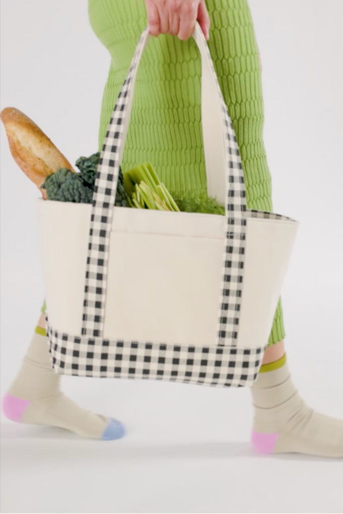 Baggu Small Heavyweight Canvas Tote in Black & White Gingham at Parc Shop