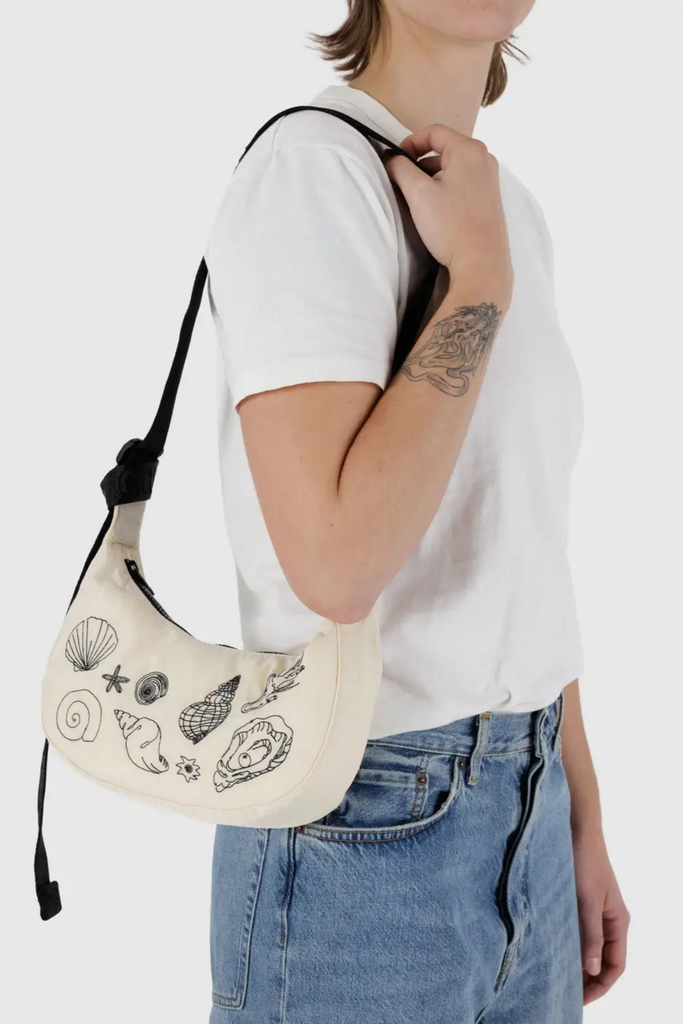 Baggu Small Nylon Crescent Bag in Embroidered Shells at Parc Shop | Minneapolis, MN